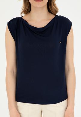 Kadın Lacivert Bisiklet Yaka Tişört - 50281791006