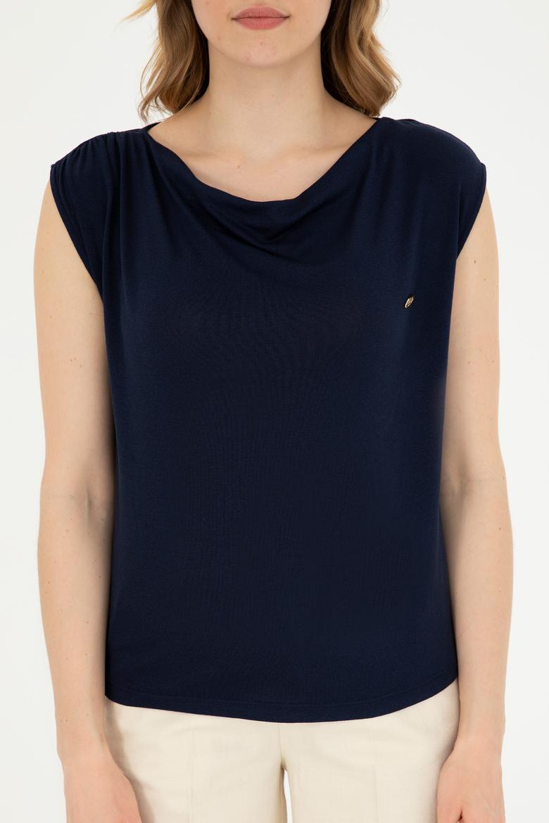 Kadın Lacivert Bisiklet Yaka Tişört - 50281791006