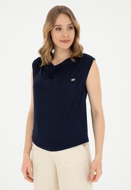 Kadın Lacivert Bisiklet Yaka Tişört - 50281791006