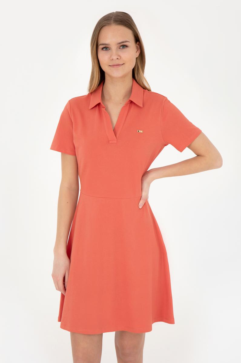 Kadın Pudra Polo Yaka Örme Elbise