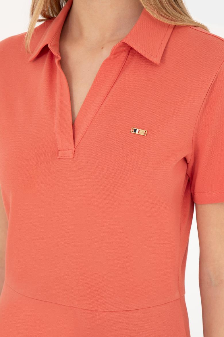 Kadın Pudra Polo Yaka Örme Elbise - 50285872025