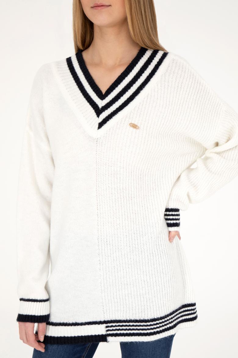 Kadın Krem V Yaka Kazak - 50269504013