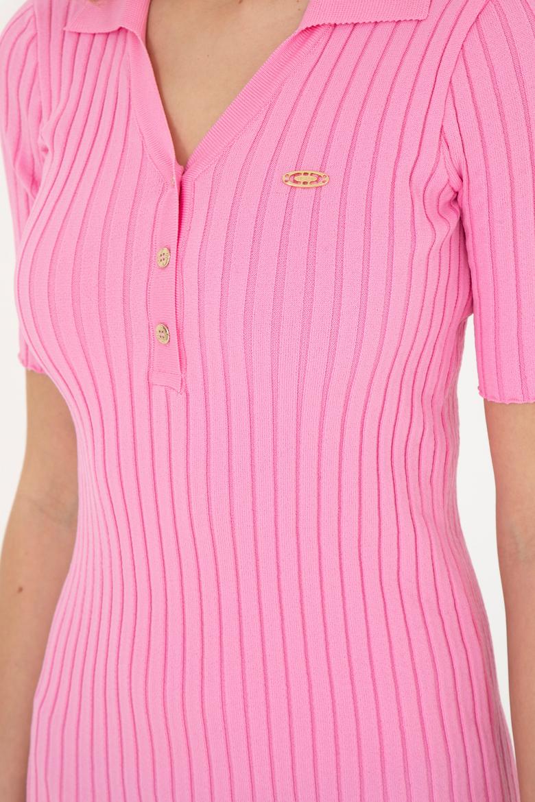 Kadın Menekşe Polo Yaka Triko Elbise - 50280475020