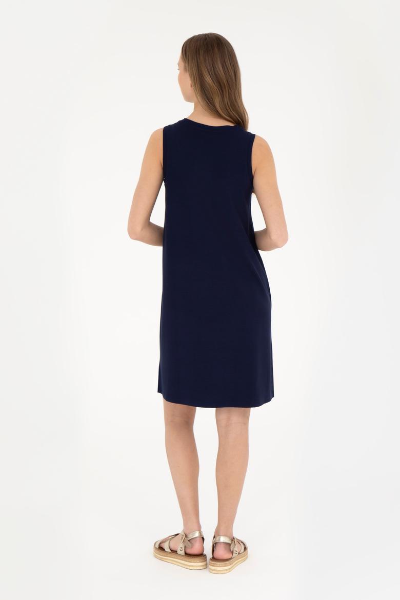 Kadın Lacivert Bisiklet Yaka Örme Elbise - 50281743008