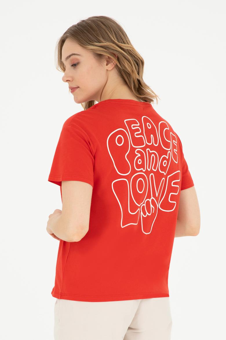 Kadın Kırmızı Bisiklet Yaka Tişört - 50282903006