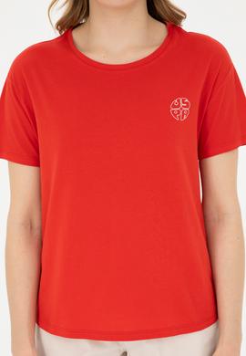 Kadın Kırmızı Bisiklet Yaka Tişört - 50282903006