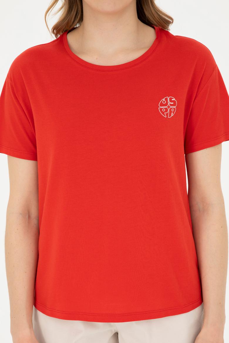Kadın Kırmızı Bisiklet Yaka Tişört - 50282903006