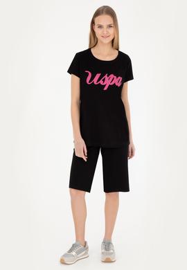 Kadın Siyah Bisiklet Yaka Tişört - 50265676020