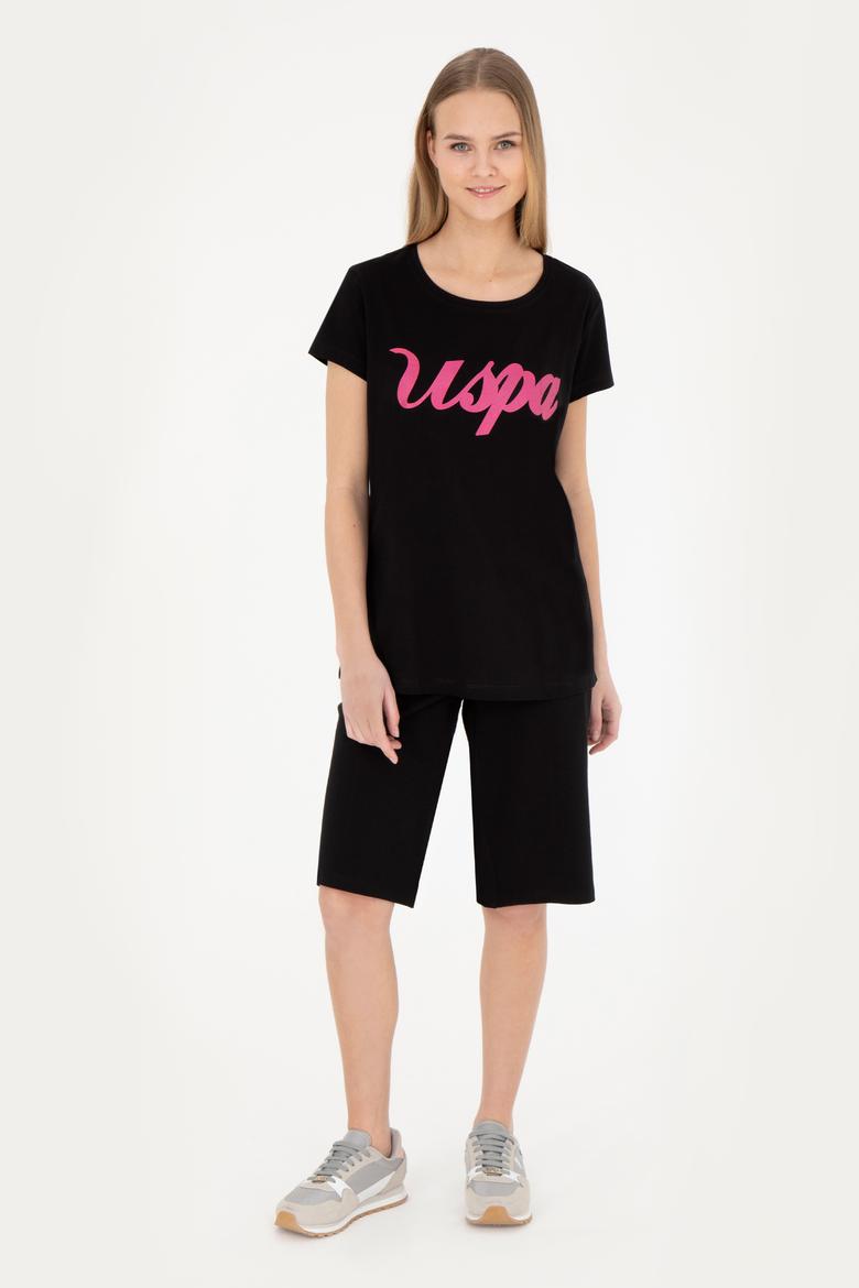 Kadın Siyah Bisiklet Yaka Tişört - 50265676020