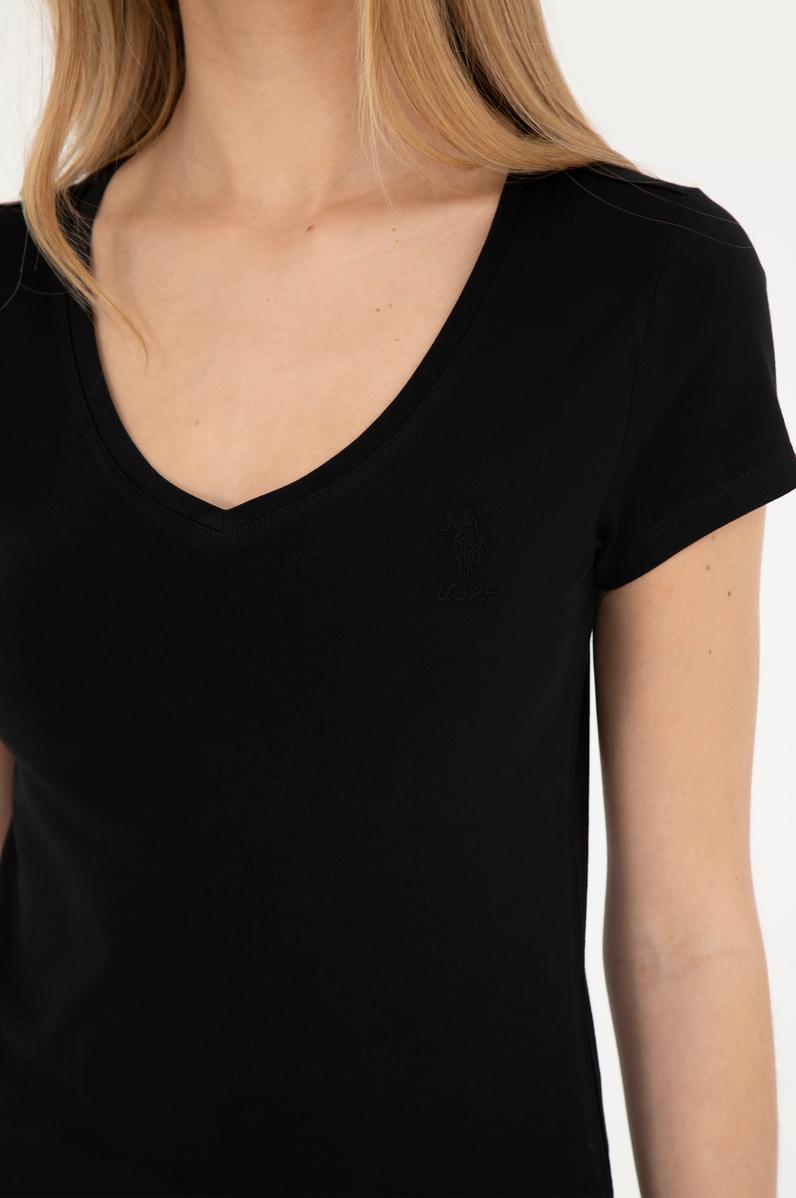 Kadın Siyah V Yaka Basic Tişört