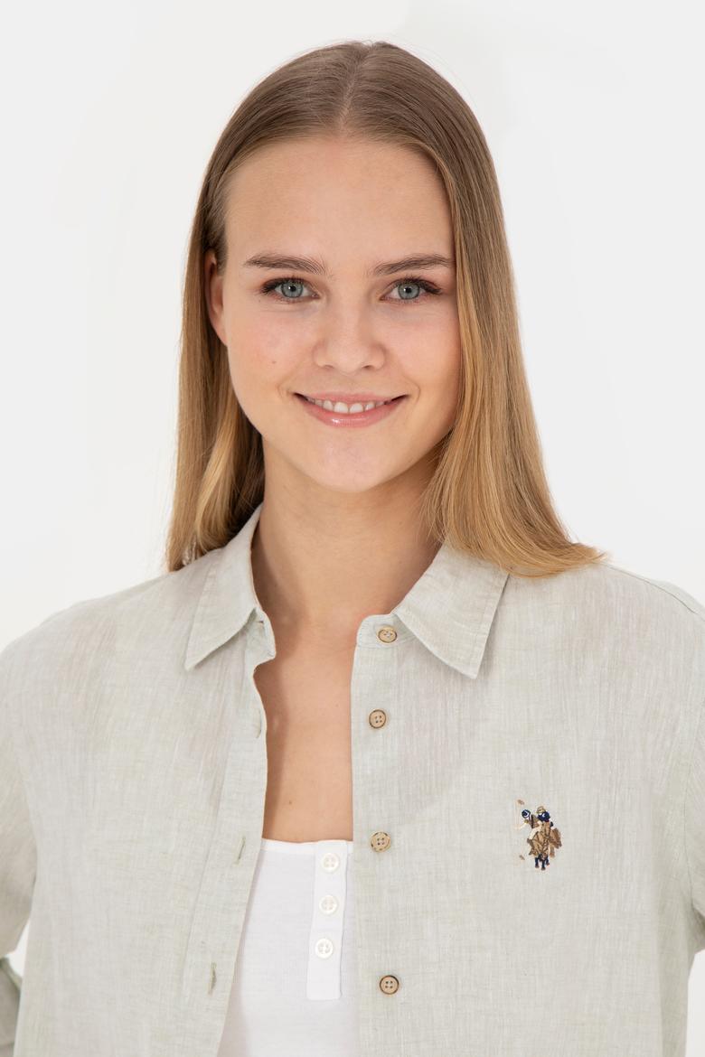 Kadın Açık Haki Uzun Kollu Basic Gömlek - 50283991027