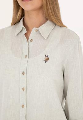 Kadın Açık Haki Uzun Kollu Basic Gömlek - 50283991027