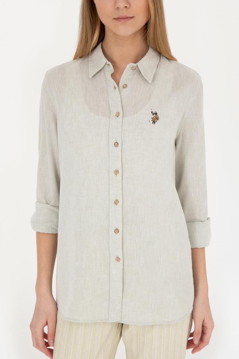 Kadın Açık Haki Uzun Kollu Basic Gömlek - 50283991027