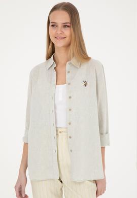 Kadın Açık Haki Uzun Kollu Basic Gömlek - 50283991027