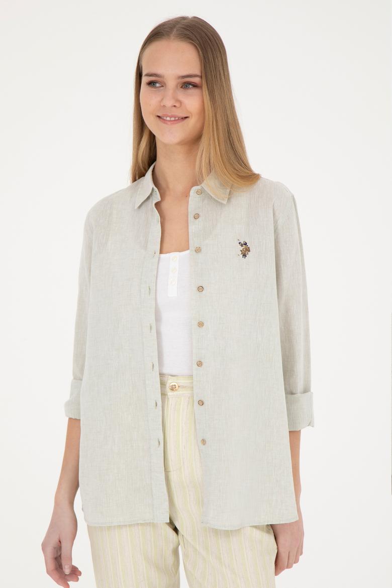 Kadın Açık Haki Uzun Kollu Basic Gömlek - 50283991027