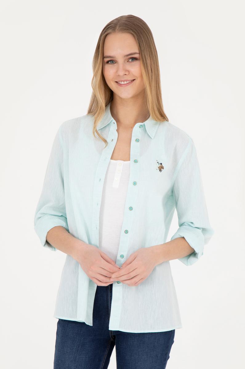 Kadın Su Yeşili Uzun Kollu Basic Gömlek