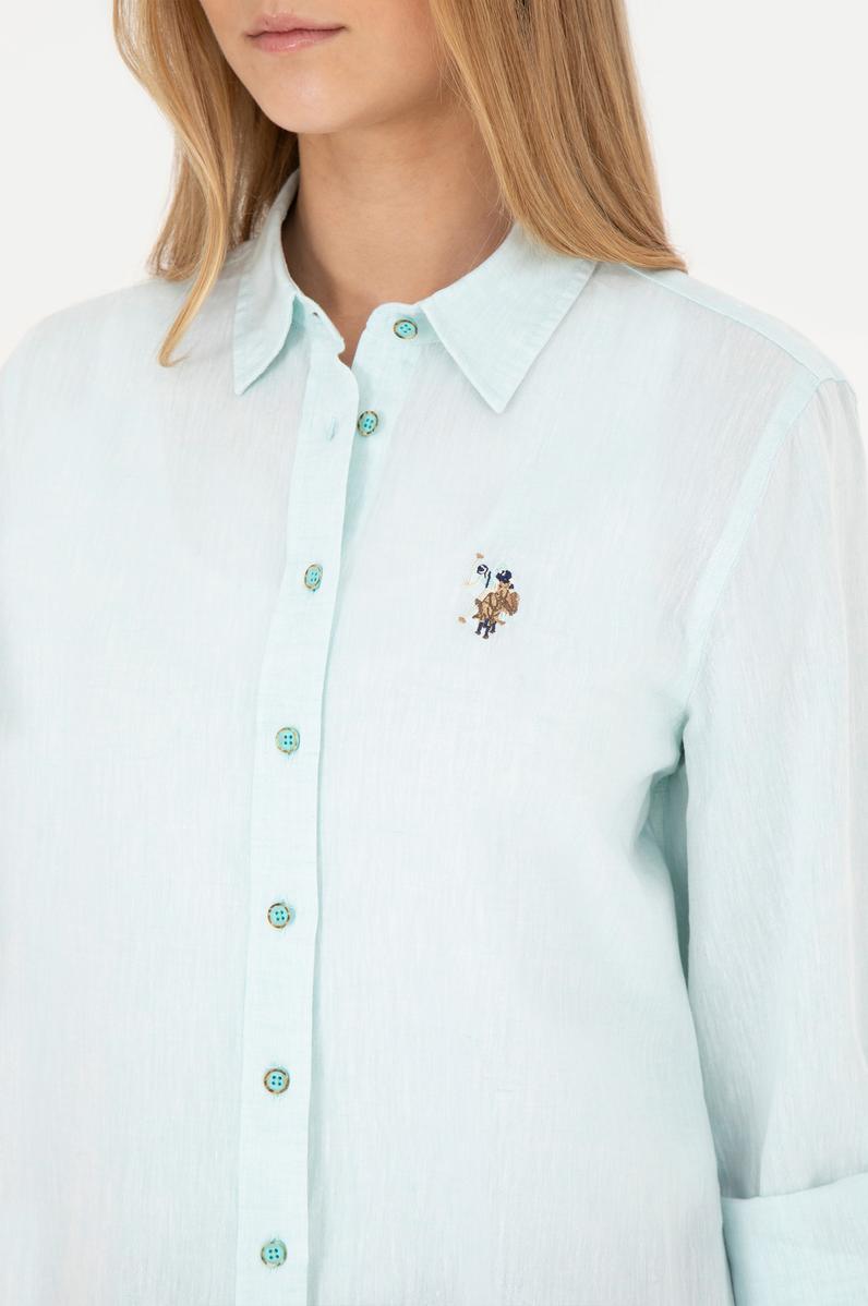 Kadın Su Yeşili Uzun Kollu Basic Gömlek