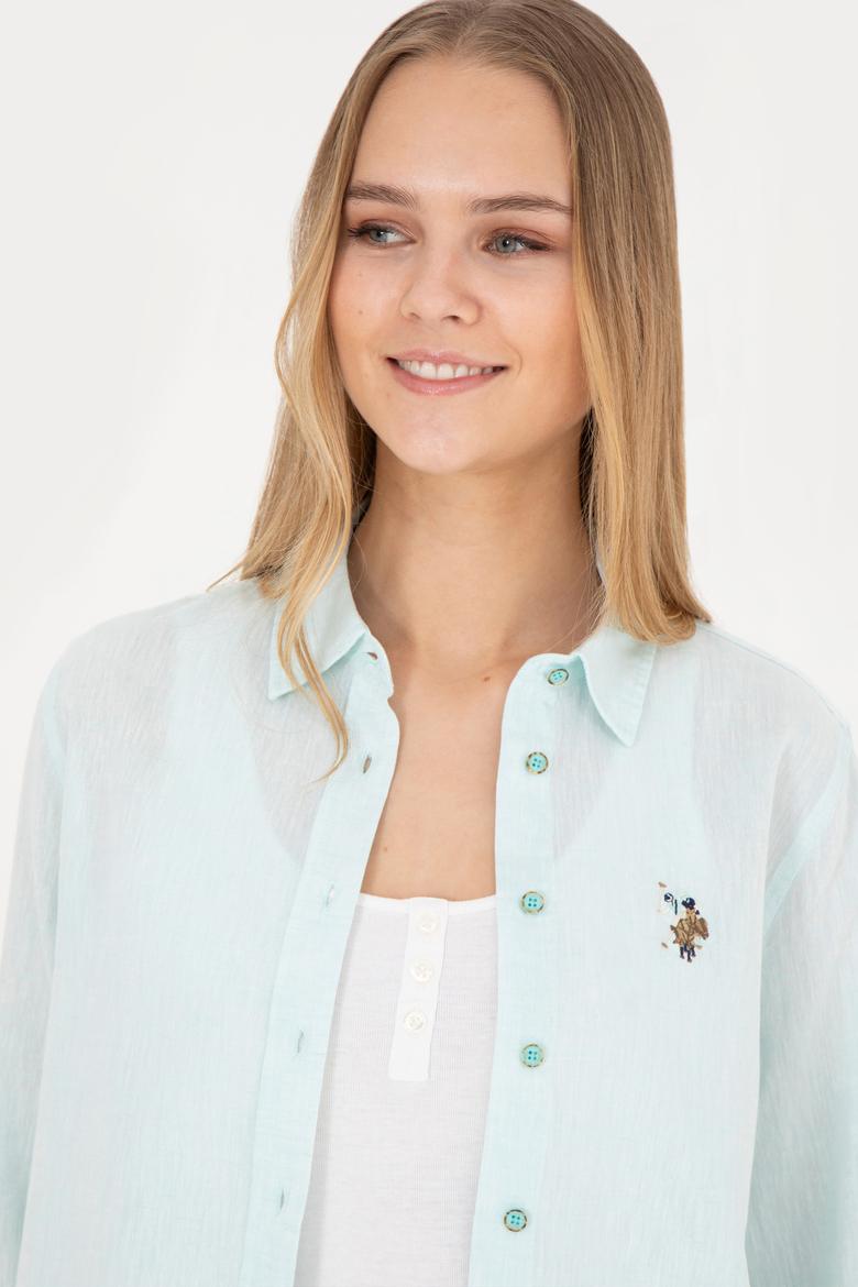 Kadın Su Yeşili Uzun Kollu Basic Gömlek