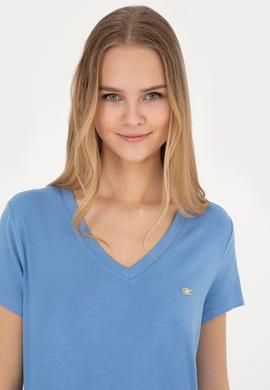 Kadın Koyu Mavi V Yaka Basic Tişört - 50280019115
