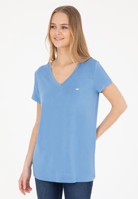 Kadın Koyu Mavi V Yaka Basic Tişört - 50280019115
