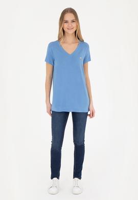 Kadın Koyu Mavi V Yaka Basic Tişört - 50280019115