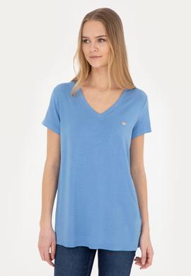Kadın Koyu Mavi V Yaka Basic Tişört - 50280019115