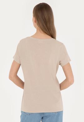 Kadın Açık Haki Bisiklet Yaka  Tişört - 50285843067