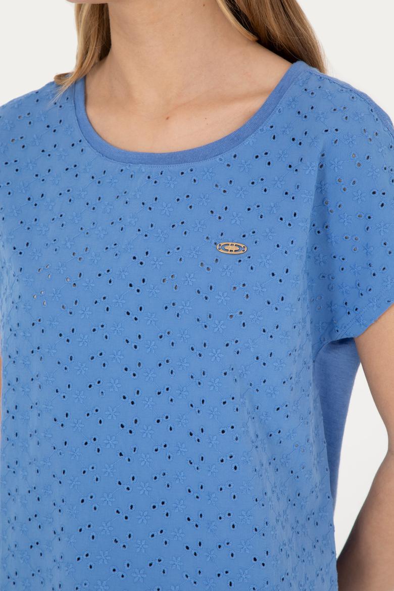 Kadın Koyu Mavi Bisiklet Yaka Tişört - 50281803003