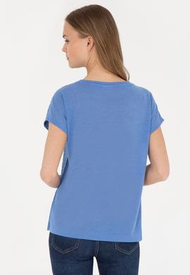 Kadın Koyu Mavi Bisiklet Yaka Tişört - 50281803003