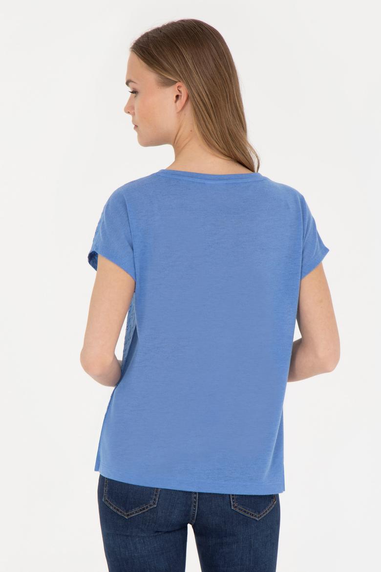 Kadın Koyu Mavi Bisiklet Yaka Tişört - 50281803003