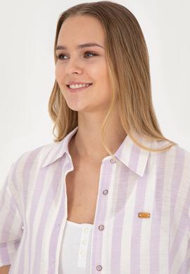 Kadın Lila Keten Görünümlü Uzun Kollu Gömlek - 50288408003