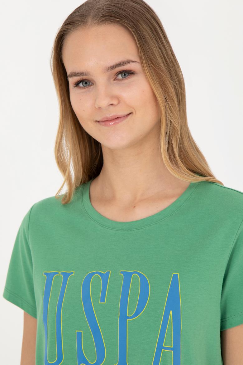 Kadın Yeşil Bisiklet Yaka Tişört - 50285843104