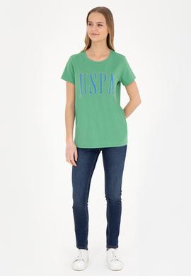 Kadın Yeşil Bisiklet Yaka Tişört - 50285843104