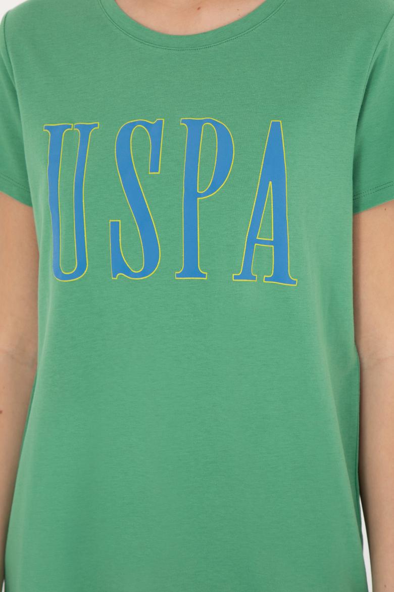 Kadın Yeşil Bisiklet Yaka Tişört - 50285843104