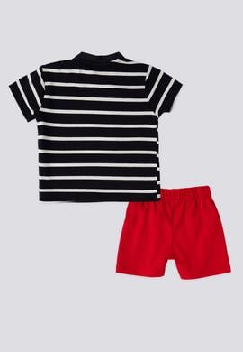 Erkek Bebek Çizgili Kırmızı Şortlu 2'li Takım - 50302000001