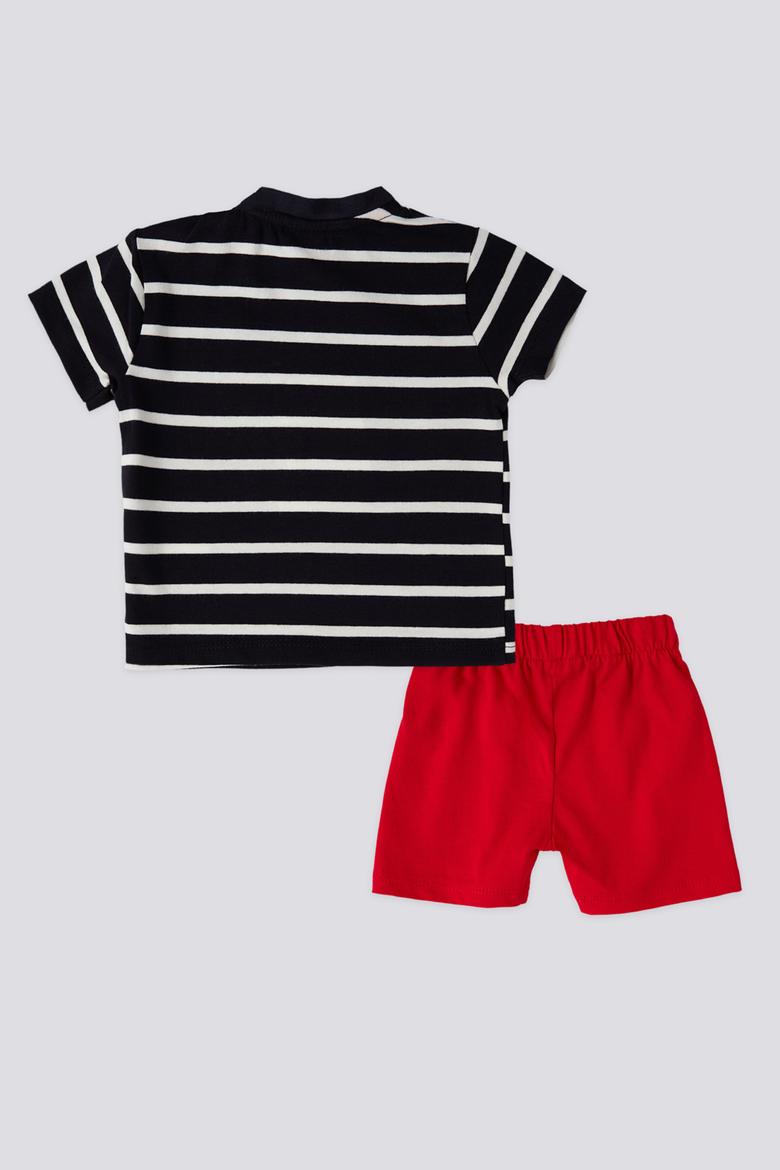 Erkek Bebek Çizgili Kırmızı Şortlu 2'li Takım - 50302000001