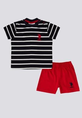 Erkek Bebek Çizgili Kırmızı Şortlu 2'li Takım - 50302000001
