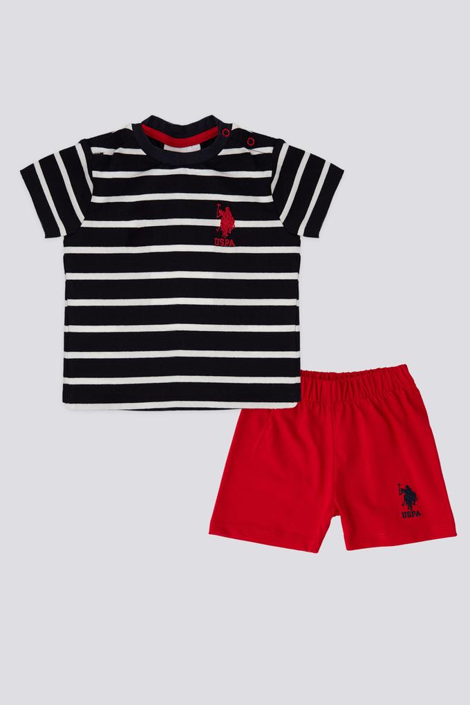 Erkek Bebek Çizgili Kırmızı Şortlu 2'li Takım