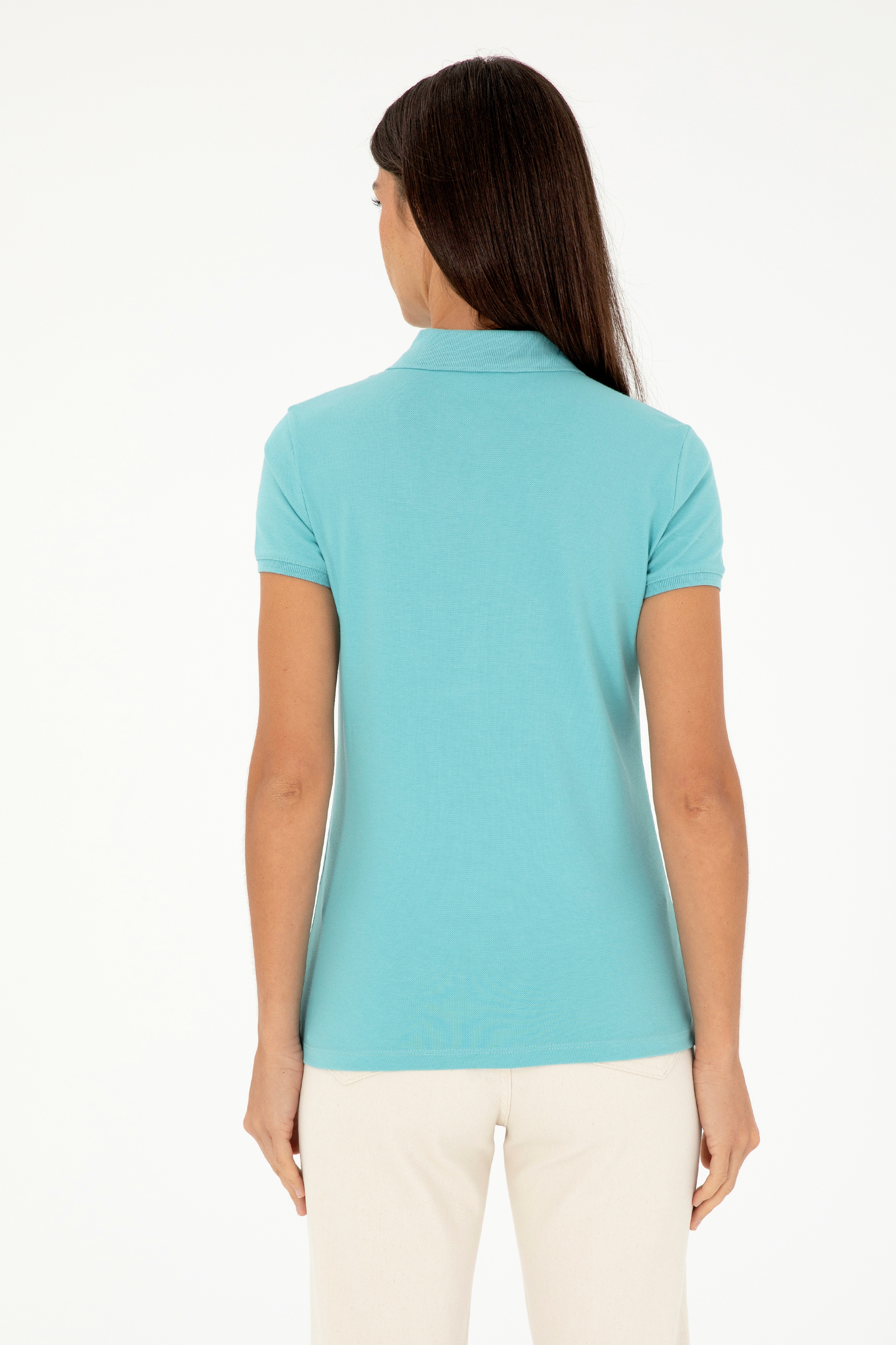 Kadın Mint Basic Polo Yaka Tişört - Image 5