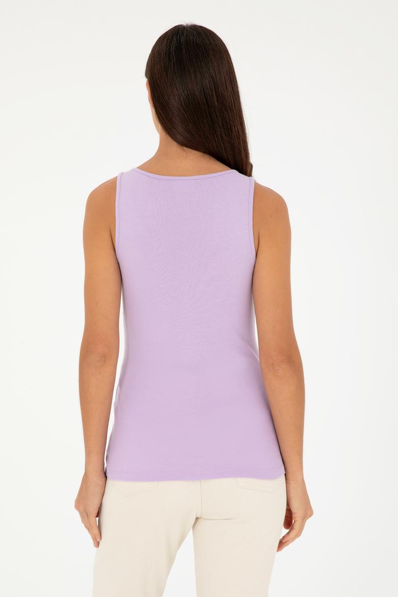 Kadın Lila Bisiklet Yaka Basic Tişört - 50280059133