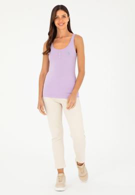 Kadın Lila Bisiklet Yaka Basic Tişört - 50280059133