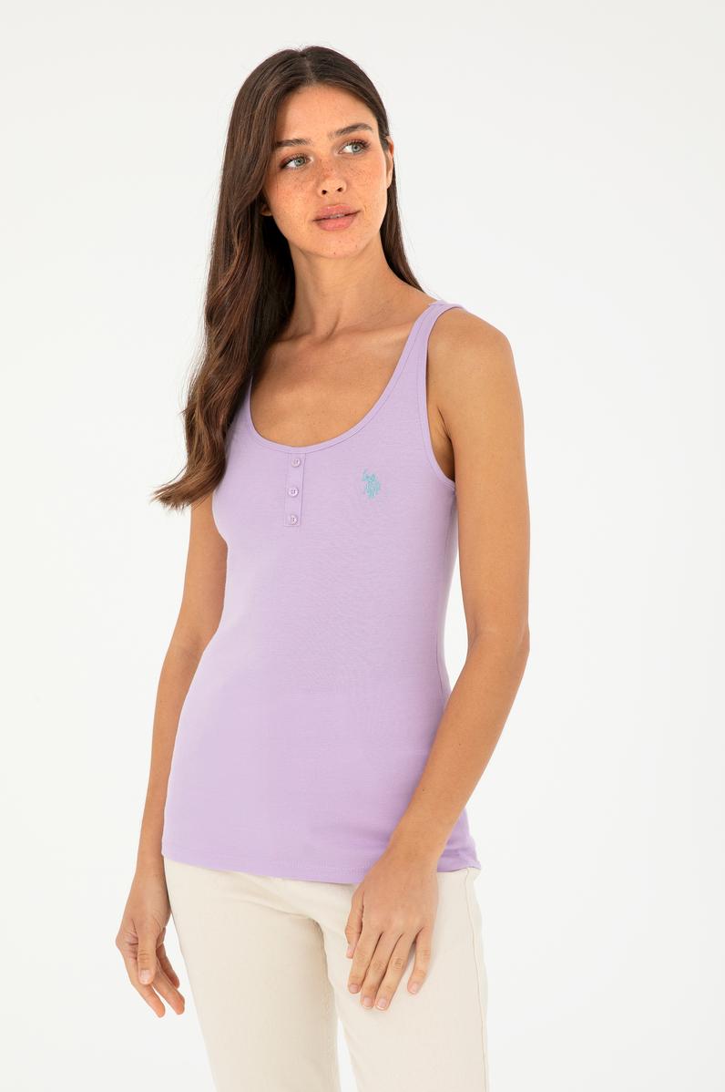 Kadın Lila Bisiklet Yaka Basic Tişört