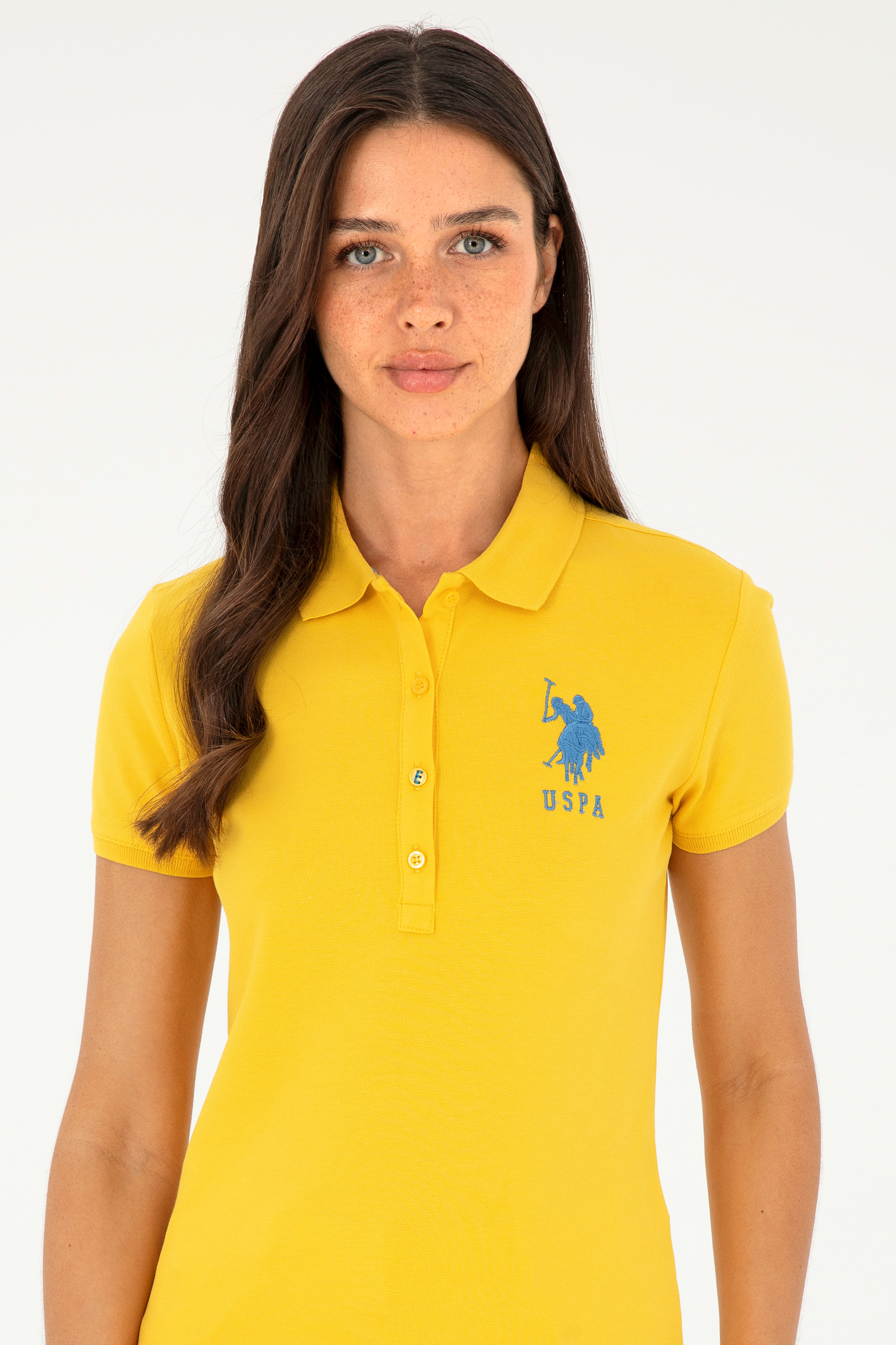 Kadın Sarı Basic Polo Yaka Tişört - Image 3