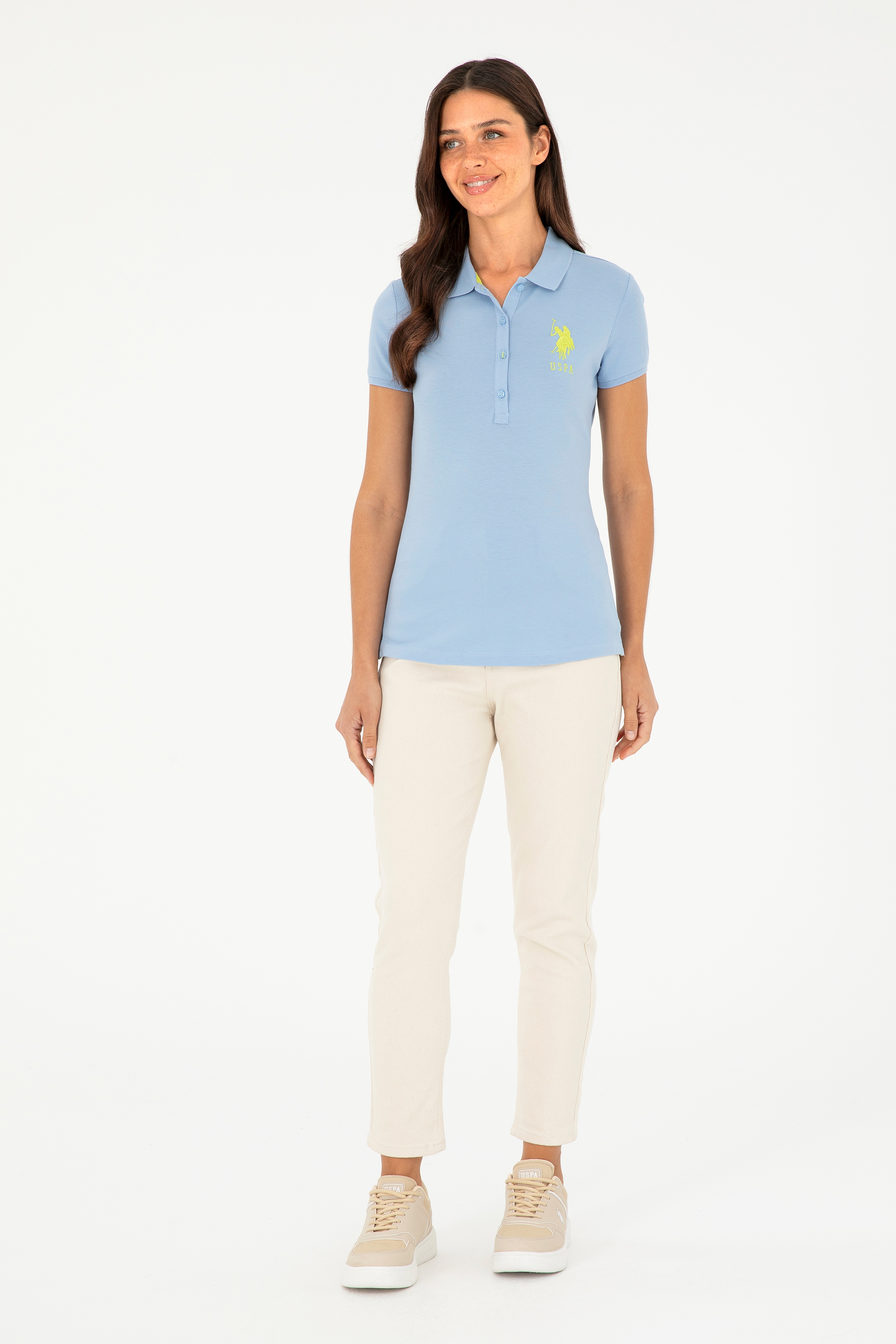 Kadın Açık Mavi Basic Polo Yaka Tişört