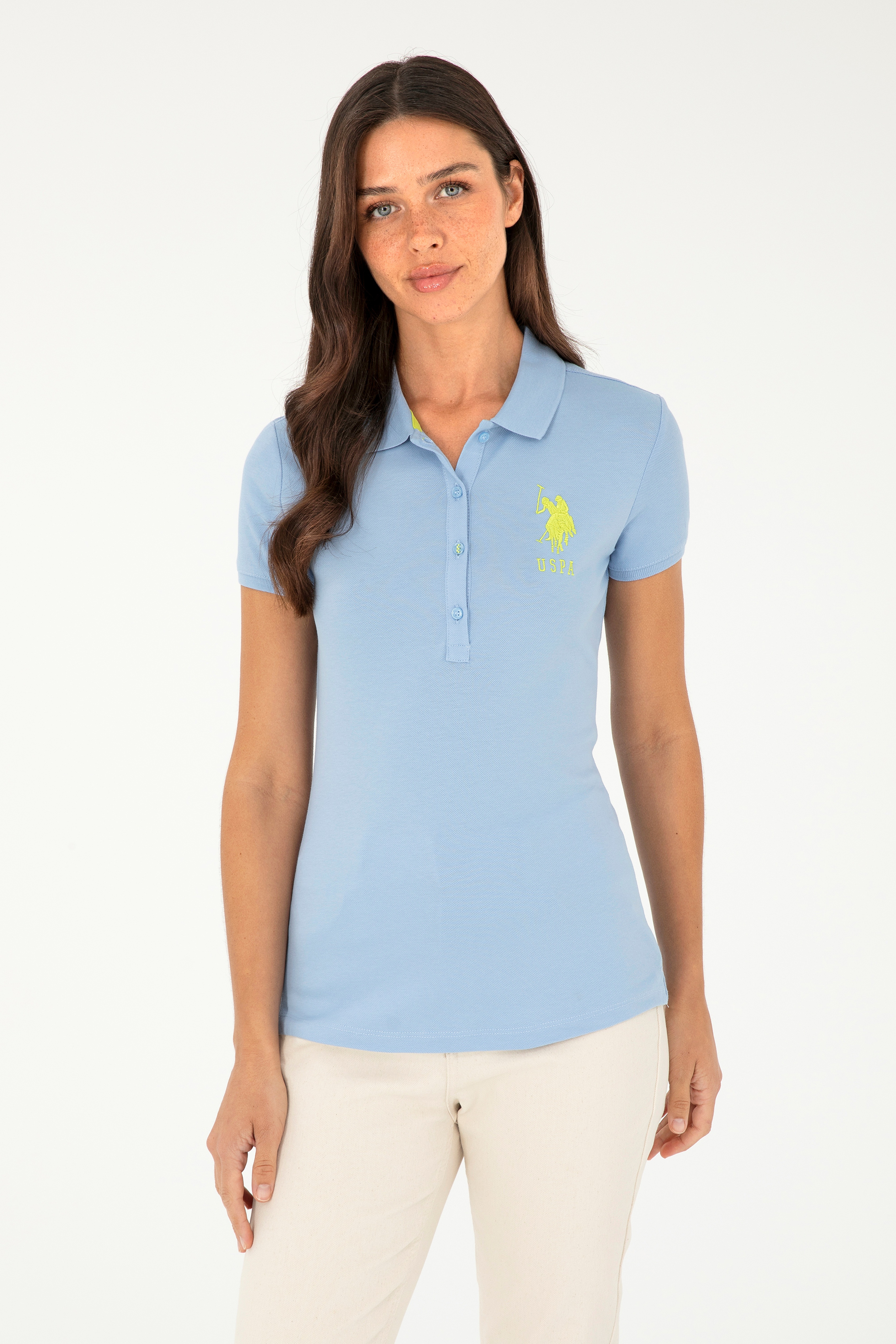 Kadın Açık Mavi Basic Polo Yaka Tişört - Image 1