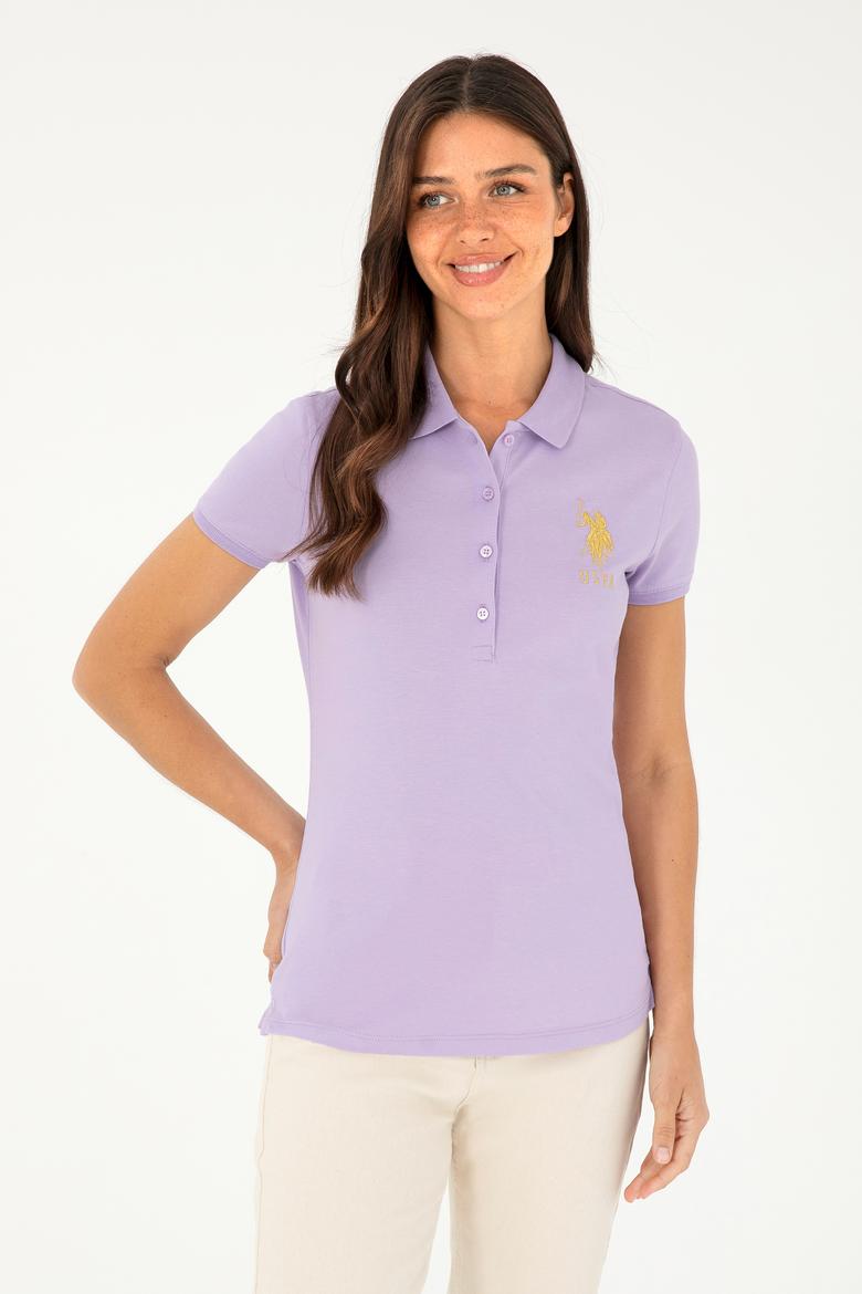 Kadın Lila Basic Polo Yaka Tişört
