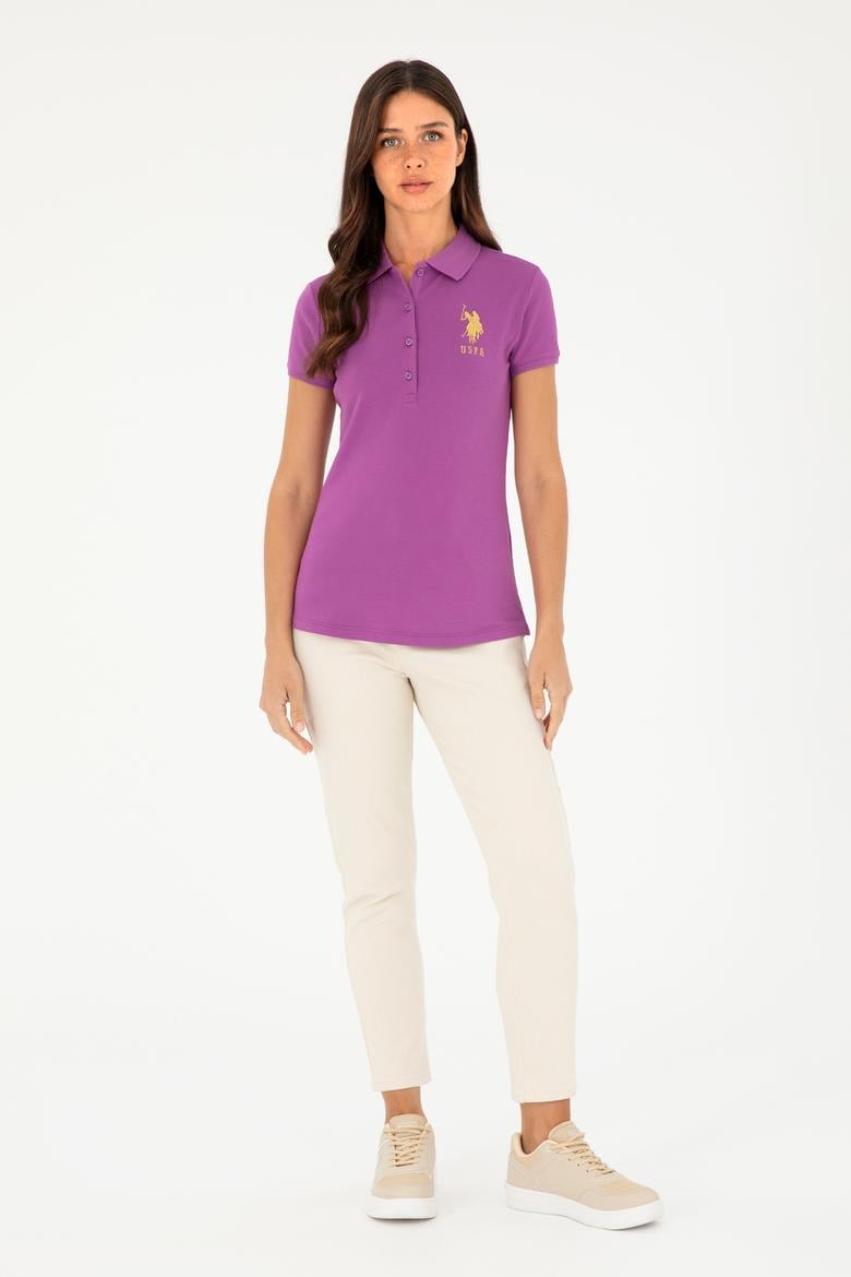 Kadın Mor Basic Polo Yaka Tişört - 50280071242