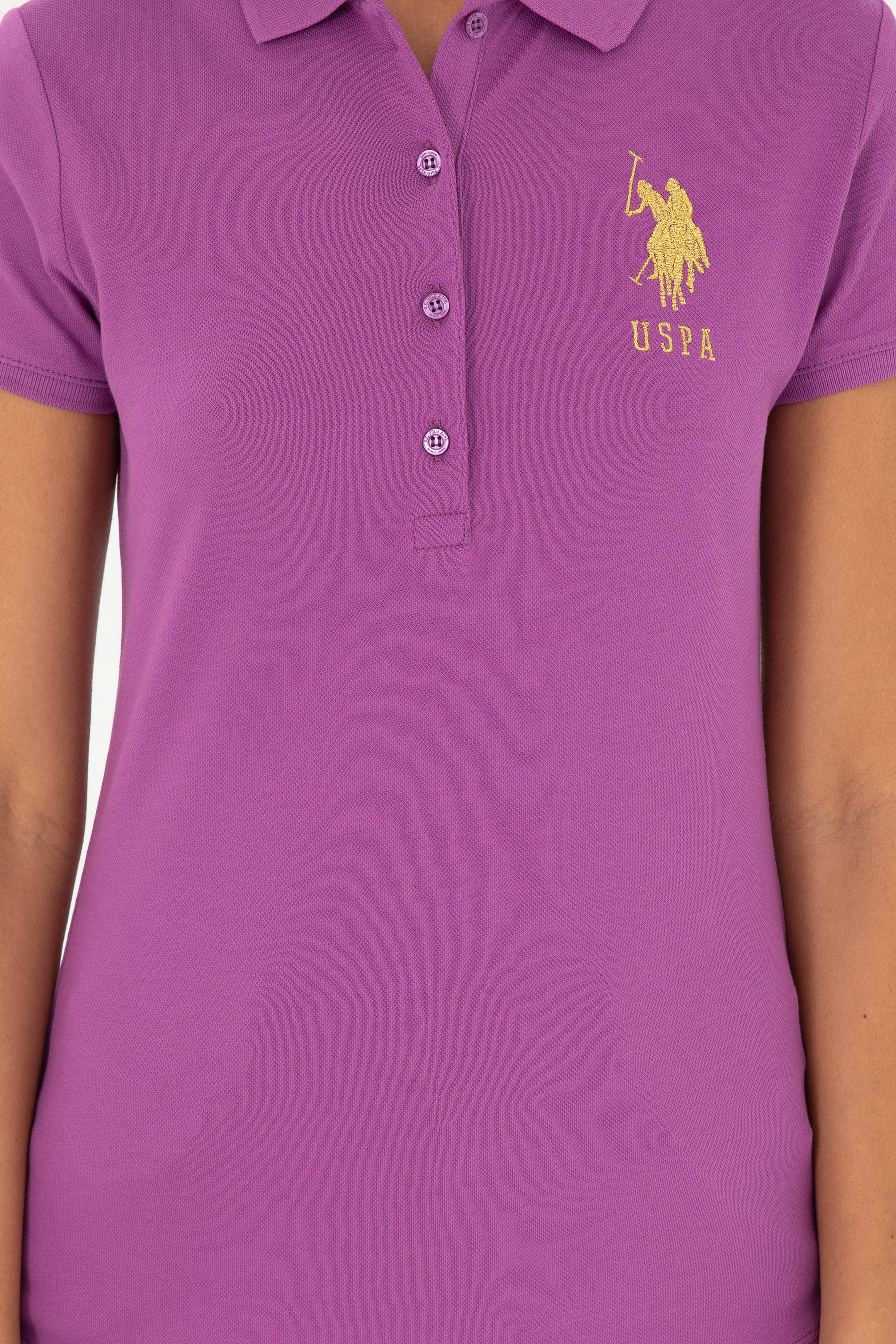 Kadın Mor Basic Polo Yaka Tişört - Image 6