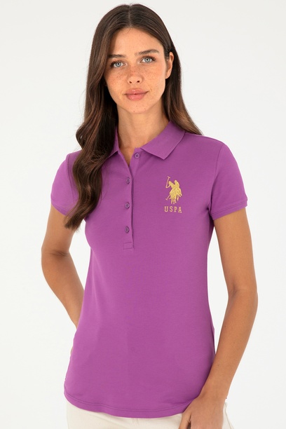Kadın Mor Basic Polo Yaka Tişört