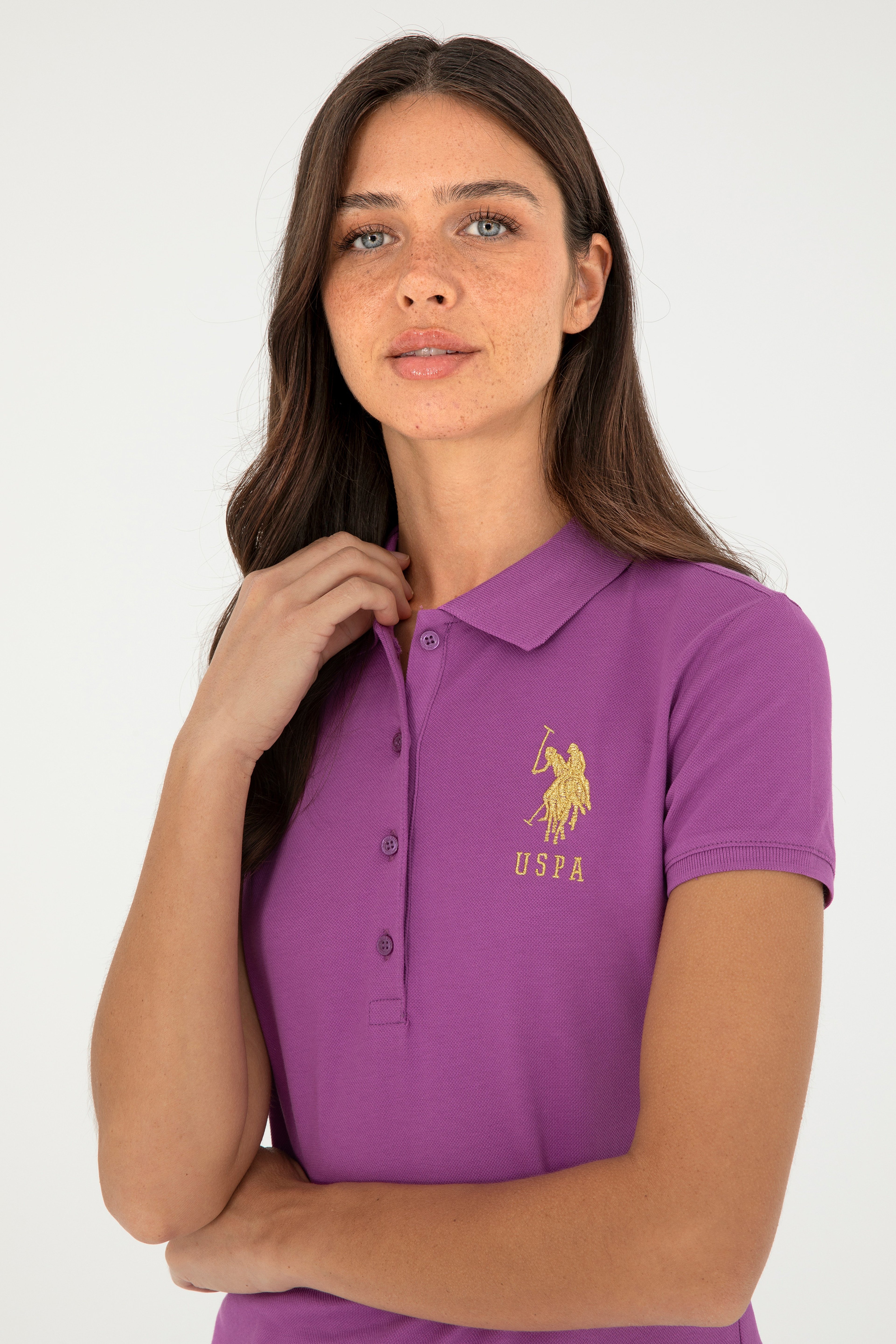 Kadın Mor Basic Polo Yaka Tişört - Image 2